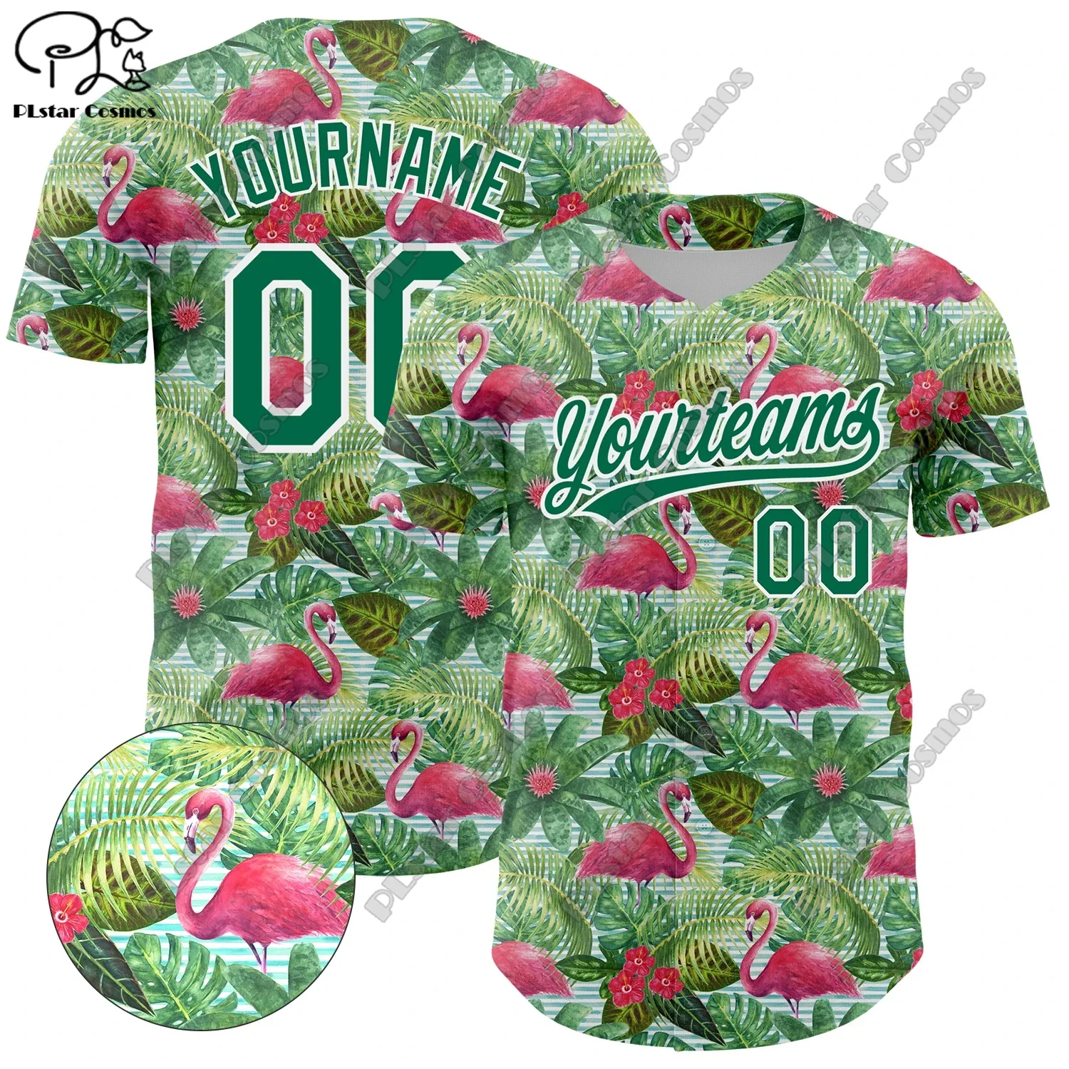 PLSTAR COSMOS Custom Name 3D Printed Design Tropical Hawaiian Floral Flamingo Pattern Authentic Baseball Jersey  H-2