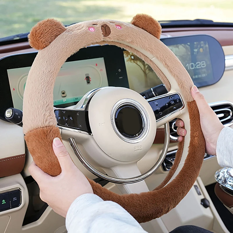 Car Steering Wheel Cover Capybara Plush Seat Belt Accessories Car Backseat Hanging Plush Holder Cover Auto Decoration