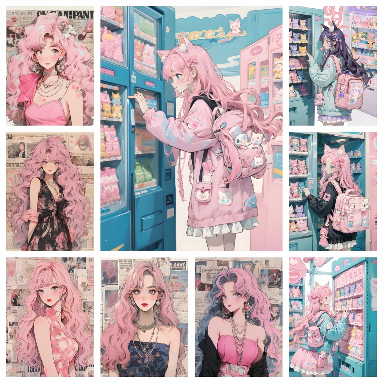اليابانية Kawaii فتاة 5D DIY ألواح تلوين حرفية لامعة غرزة الكرتون الفن فسيفساء التطريز المستديرة ديكور المنزل الاطفال هدية