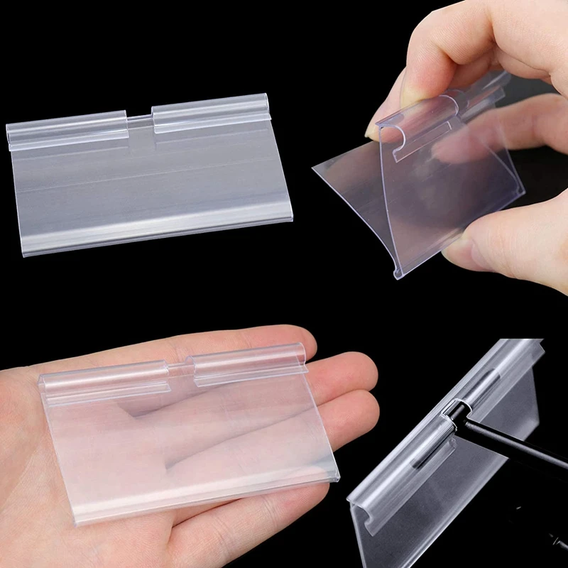 Porte-étiquettes en plastique transparent pour étagère métallique, panier d'étiquettes de prix de détail, clip attro sur attro, 8x4,2 cm, 210 pièces