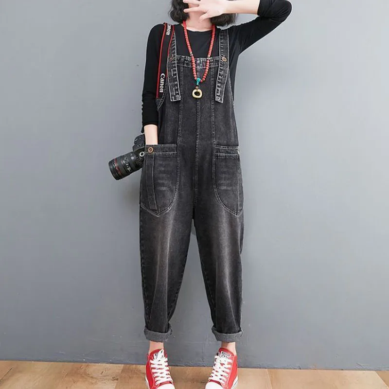 Vintage Boden weiß Denim Overalls Frauen Frühling Herbst plus Größe hoch taillierte lose breite Bein Stram pler weibliche Cowboy Stram pler Trend