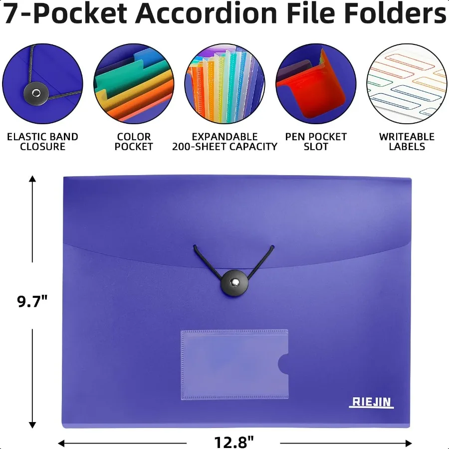 Accordian File Organizer 7 Pocket Expanding File Folder with Labels Plastic Expandable File Folder for Documents Letter Size A4