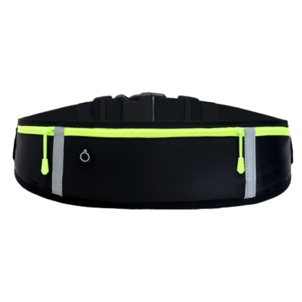 Black Ultra-Thin Marathon Waist Belt Adjustable Waterproof Reflective Strips Sports Pouch for Running Hiking Traveling Fitness