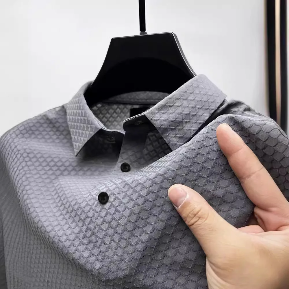 2024 Summer Trend High-End New Men's Dry Ice Silk Slim Shirt Collar POLO Shirt