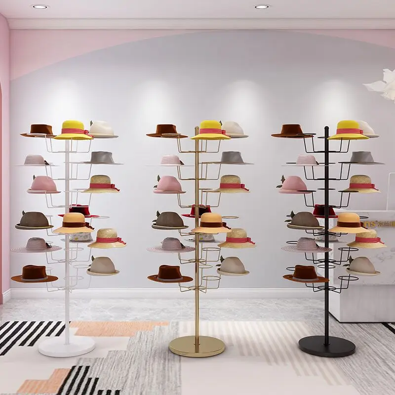 

Hat display Floor-to-ceiling displaJewelry hanging hat Shelf Movable rotating multi-layer hat