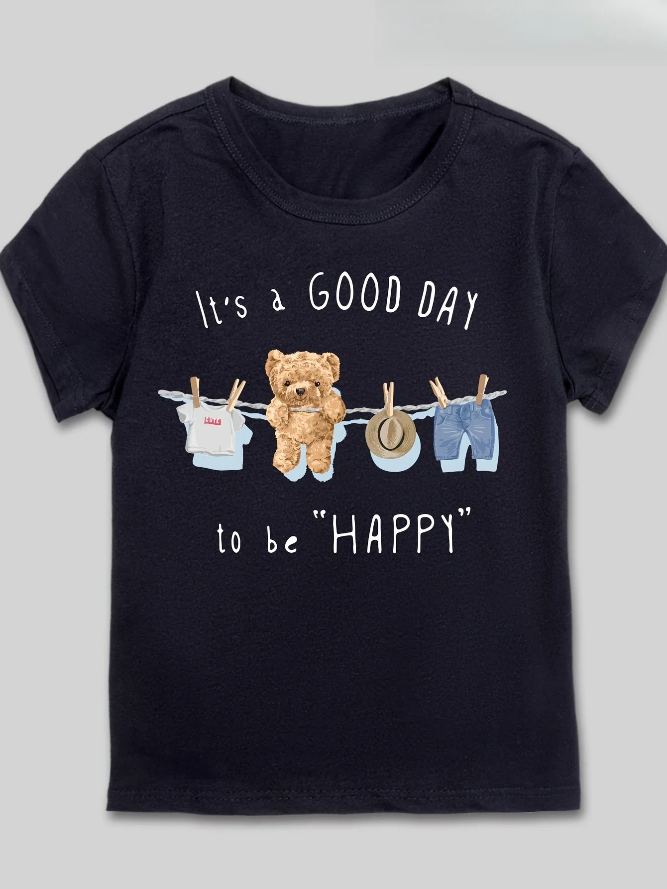 

Футболка с круглым вырезом и короткими рукавами с принтом «It's A GOOD DAY To Be HAPPY» для мальчиков, детская летняя повседневная одежда с героями мультфильмов обычного кроя