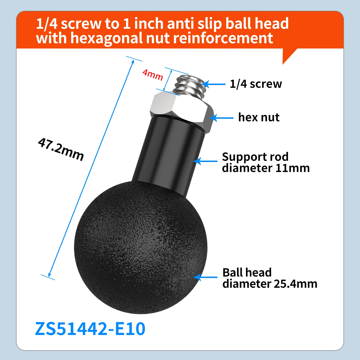 1-Zoll-Kugelkopf-Adapter 1/4 M6 Schraube Anti-Umkehrstift für Kamera Motorrad Fahrrad Telefonhalterung Stativ Selfie Stick Action Kamera – Detail 8