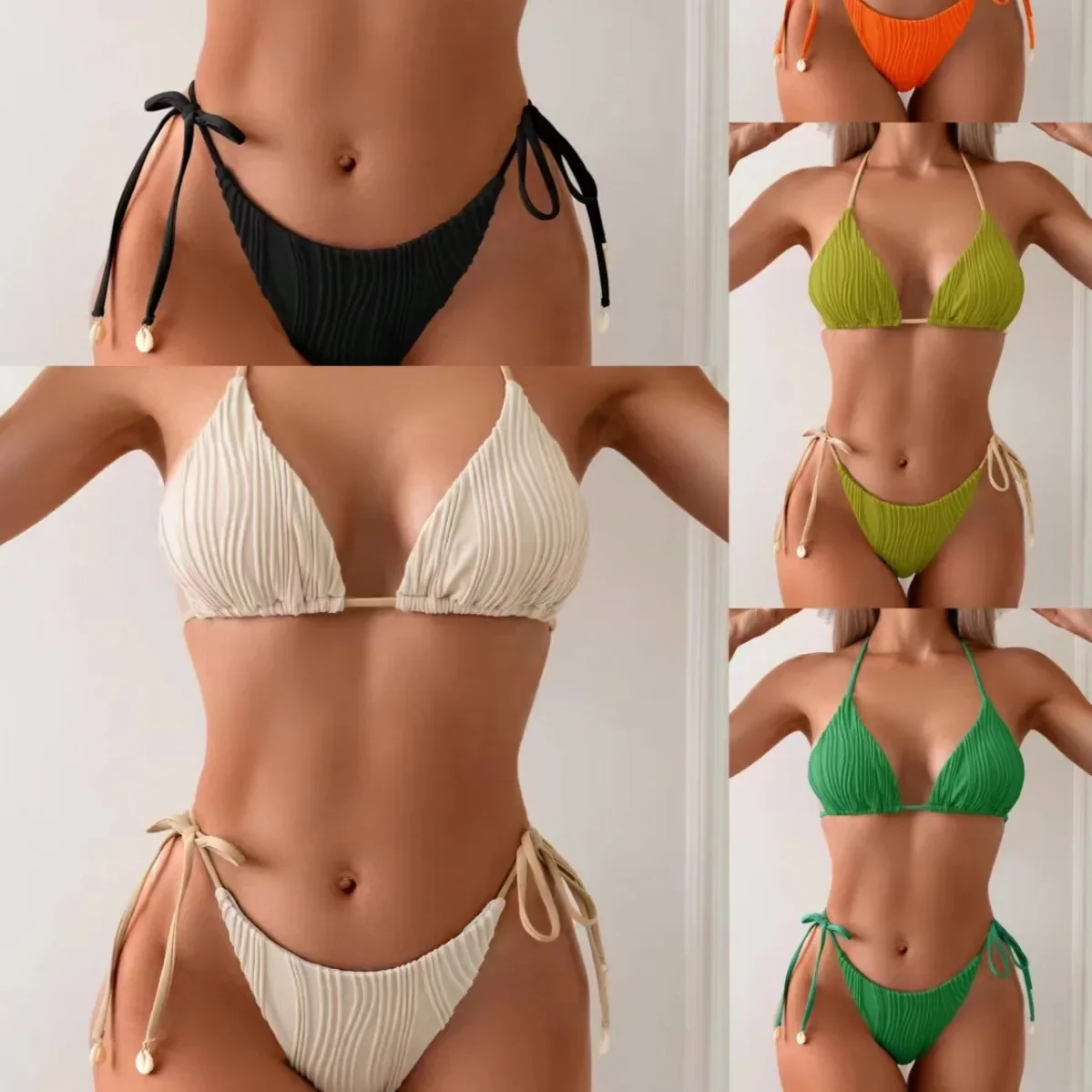 

New Sexy Solid Color with Built-in Chest Cushion Women's Split Swimsuit Bikini