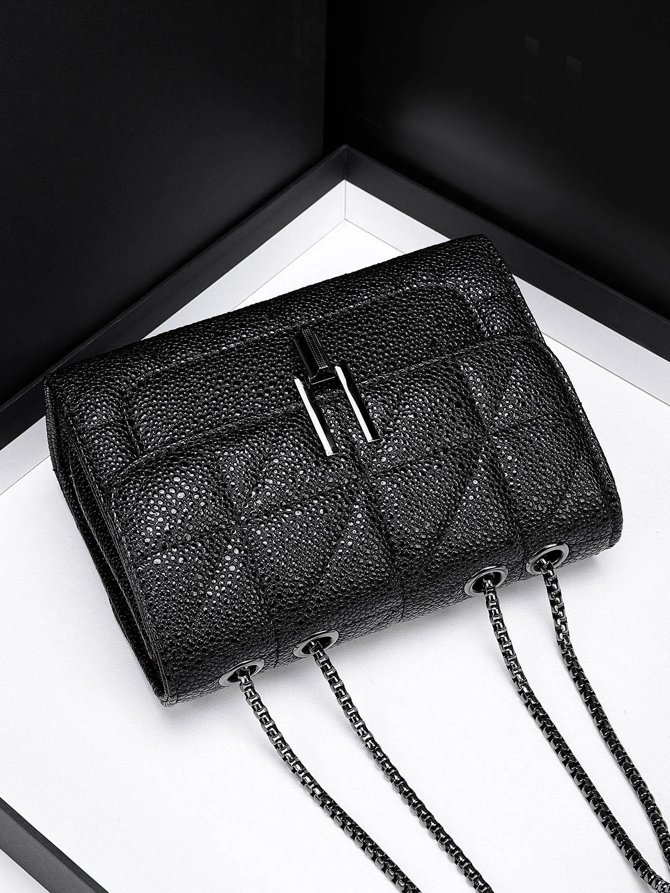 Classic Quilted Details Square Bag High Quality PU Leather Large Capacity Casual Crossbody Bag Solid Color Diamond Grid ChainBag