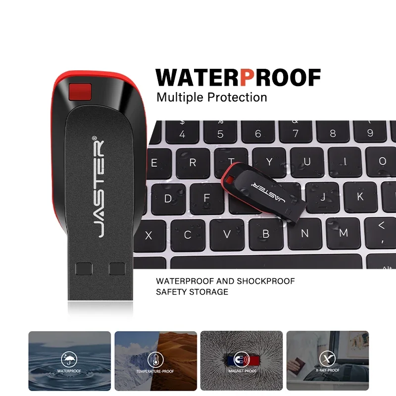 Waterproof Plastic USB Flash Drive 128GB Black Pen Drive Free Key Ring 64GB Creative Gift High-capacity speed Memory Stick 32GB