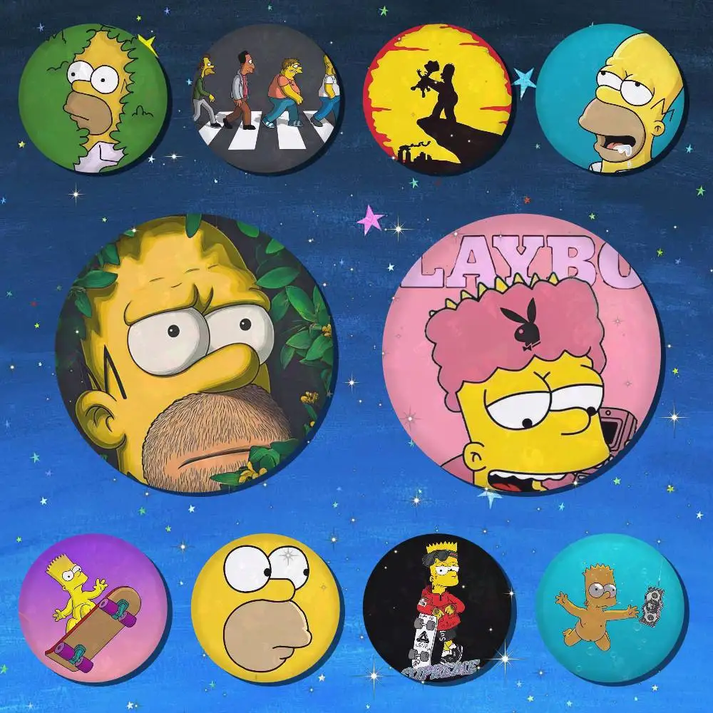 Broches Redondos de Dibujos Animados de Los Simpson de 75x75 25x25 mm para Mochila, Camisa, Accesorios, Joyería, Insignia, Regalo para Amigos