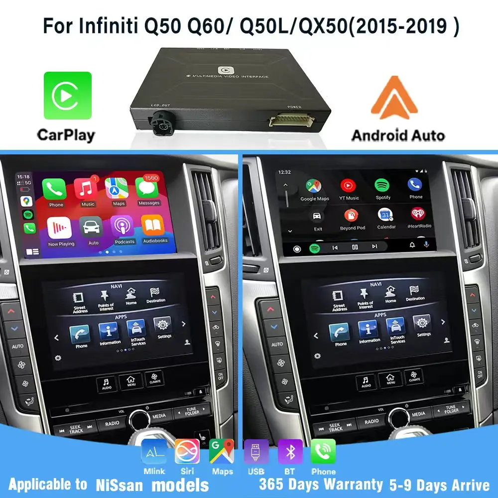 

CarPlay For 2015-2019 Infiniti Q50 Q60 QX50 Q50L Dual Screens Android Auto OEM Retain Airplay Mirrorring Camera Plug Play No Lag