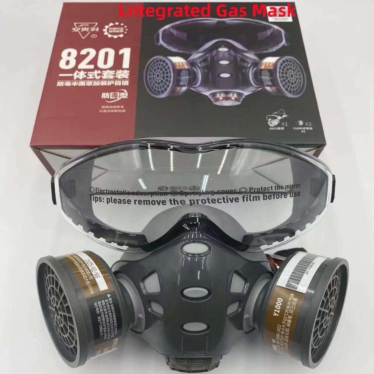 قناع غاز للرش مع فلتر كربون مزدوج، قناع واقٍ، المبيدات الكيميائية، مضاد للضباب، نظارات، بدلة، 8201 #2