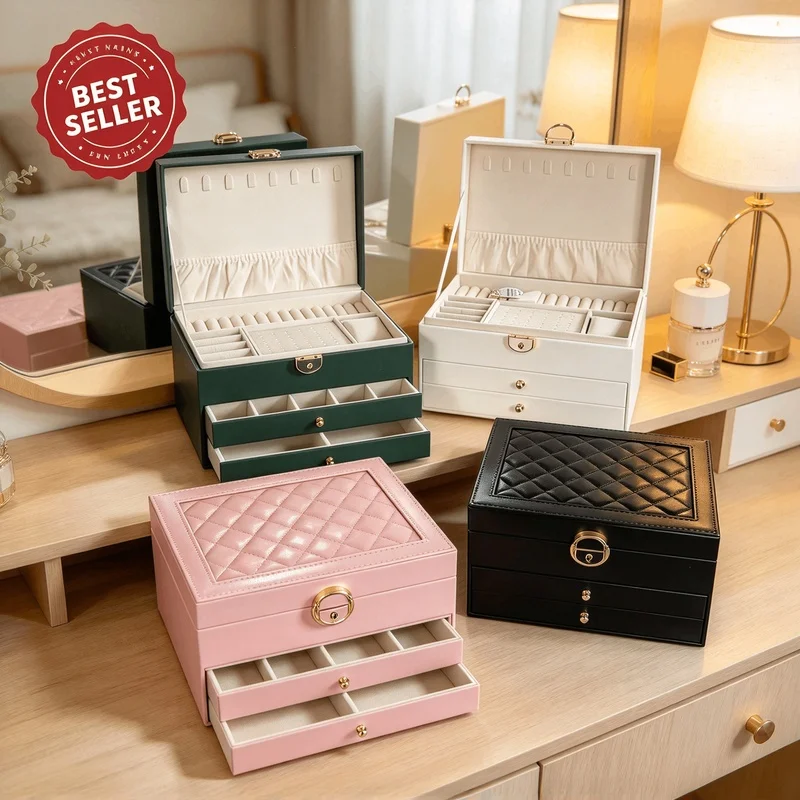 Large Capacity PU Leather Jewelry Box Multi-functional Jewelry Organizer Storage Case for Earrings Rings Necklaces Home Display