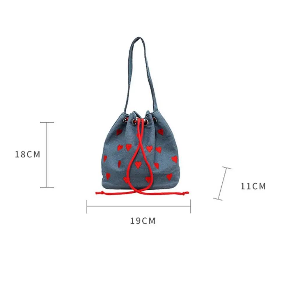 New Heart-shaped Canvas Bag Large capacity Reusable Bucket Tote Bags Cute Women Shopping Bag