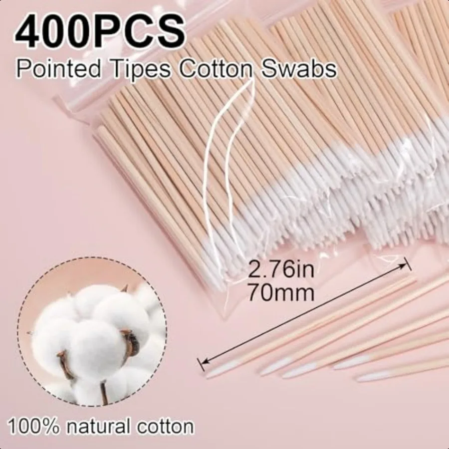 Tamponi di cotone a punta da 400 pezzi Tamponi di cotone Punte a punta Punte Q a punta Bastoncini di cotone per microblading Tamponi di cotone con punta di precisione per