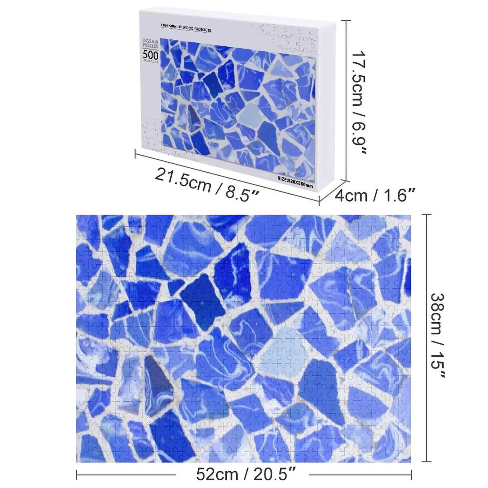 Puzzle z mozaiki z płytek w odcieniach niebieskiego oceanu, dzieła sztuki, spersonalizowane pomysły na prezent, puzzle