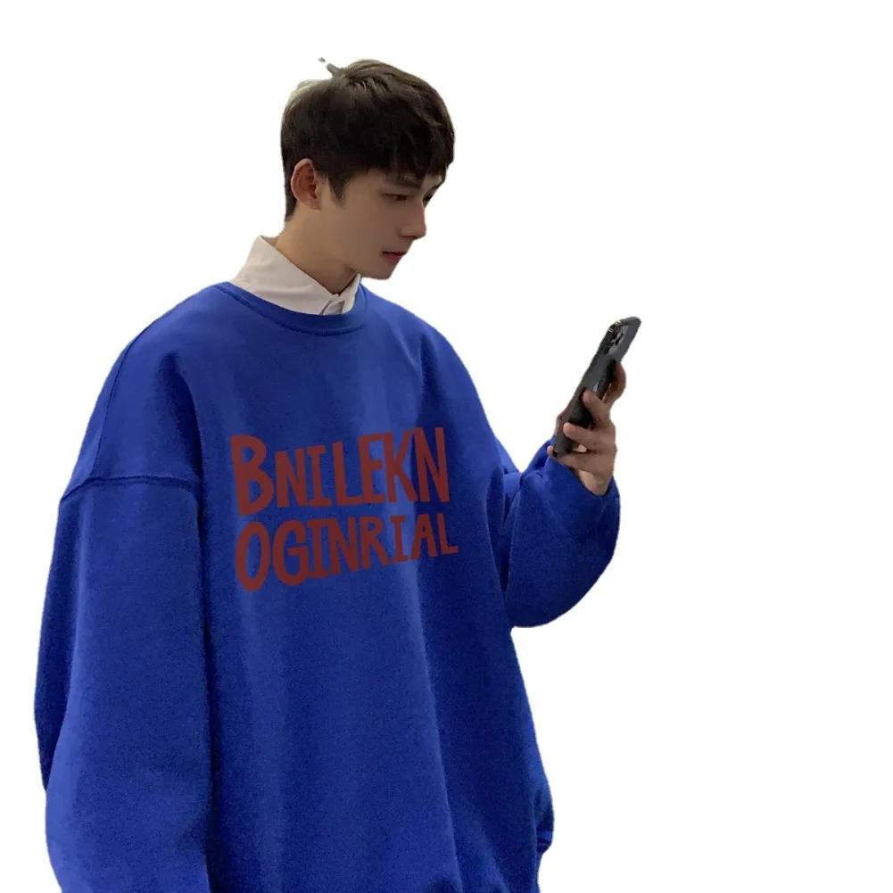 كنزة صوفية مبطنة بطبعة حروف عتيقة ، رقبة مستديرة ، أكمام طويلة ، فضفاضة ، بيع التخليص ، انخفاض الشحن ، بيع بالجملة