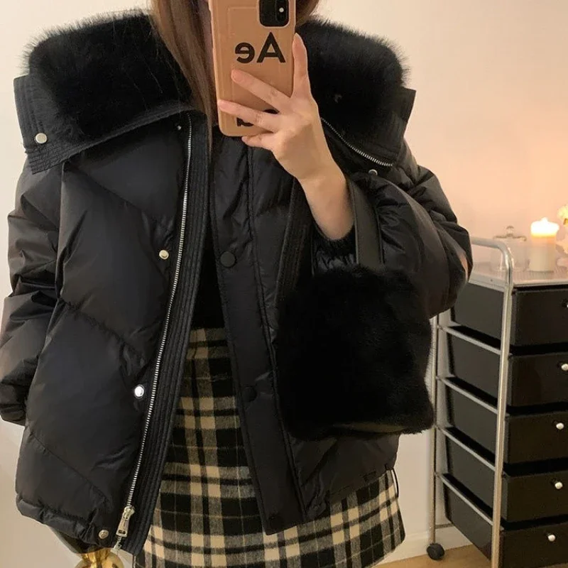 

2025 зимнее миниатюрное свободное хлопковое пальто в корейском стиле с меховым воротником, теплая модная универсальная одежда, лидер продаж