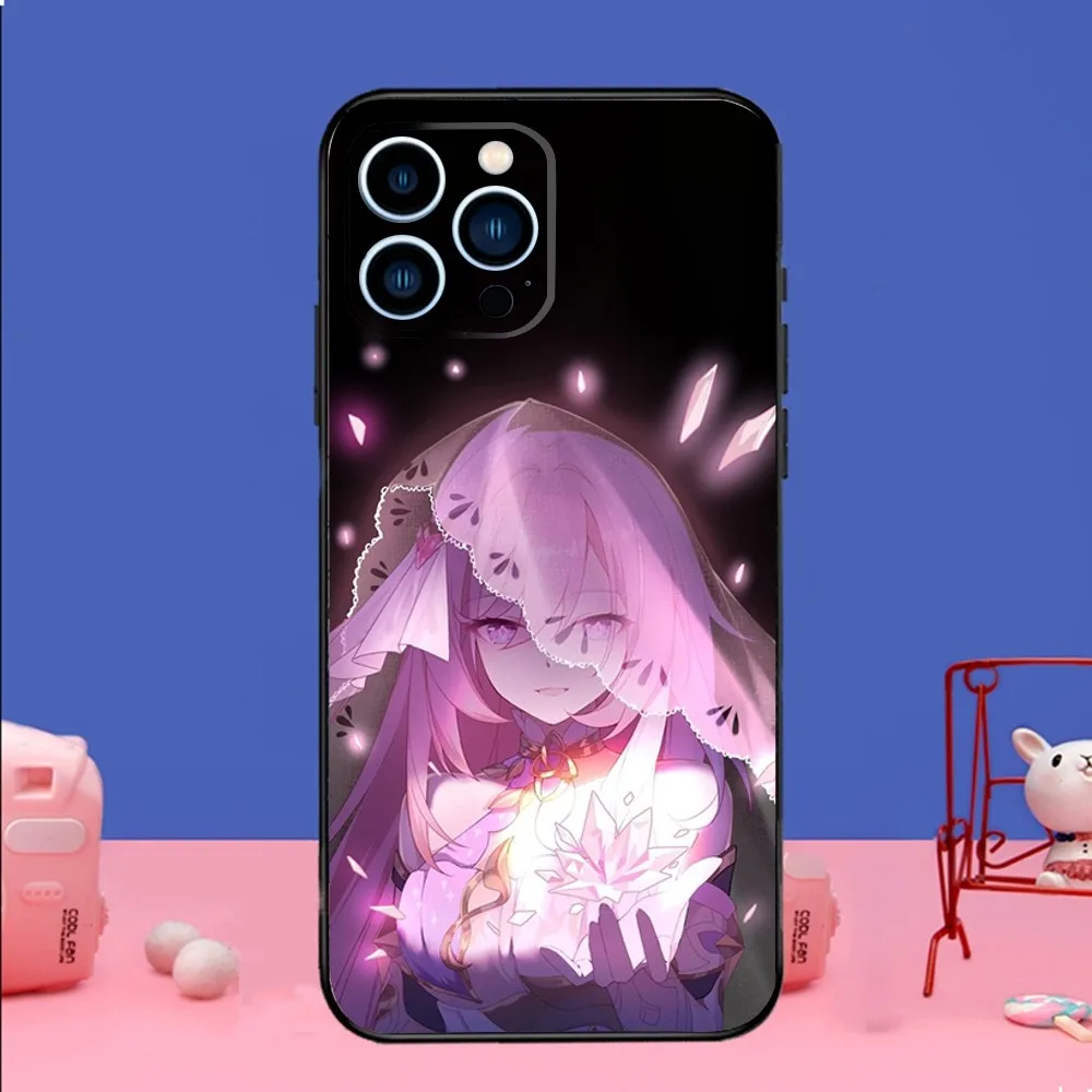H-Honkai Impact 3rd Elysia Capa de telefone para iPhone 14,13,12 Mini 11 Pro XR,X,XS,MAX 6S,7,8 Plus Capa de silicone preta macia