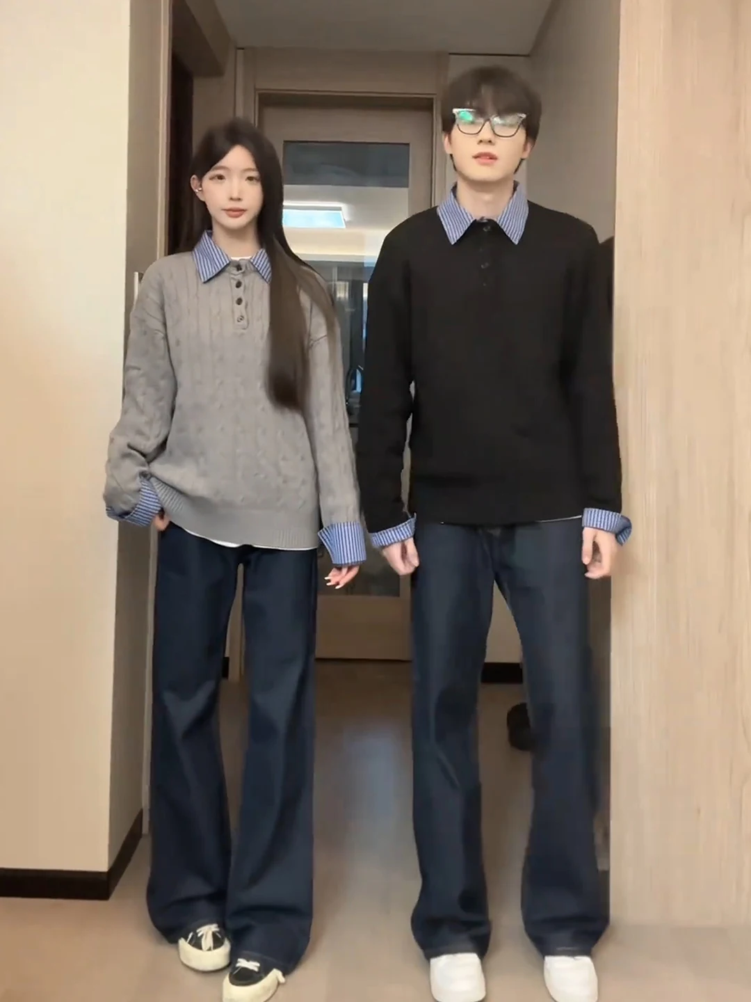 

Мужской вязаный свитер с узором косы и воротником, осенне-зимняя верхняя одежда для пар, свободный крой, длинный рукав