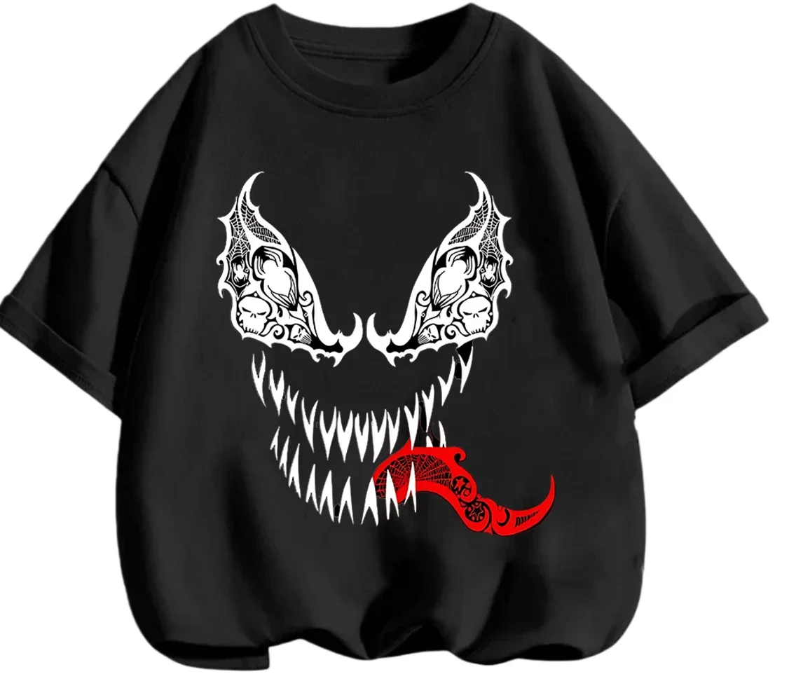 

Футболка с круглым вырезом Venom 2026 для мальчиков и девочек 3-14 лет, летняя, милая, в стиле кавай, с мультяшным принтом, уличная, модная, для активного отдыха, повседневная, трендовая