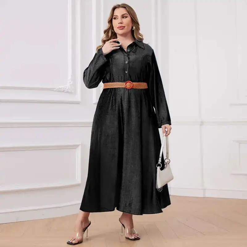 218321 Plus Size Women's Winter New Denim Open Chest Collared Jumpsuit Long Skirt Factory 2025 Party Summer Elegantes Casual Y2k