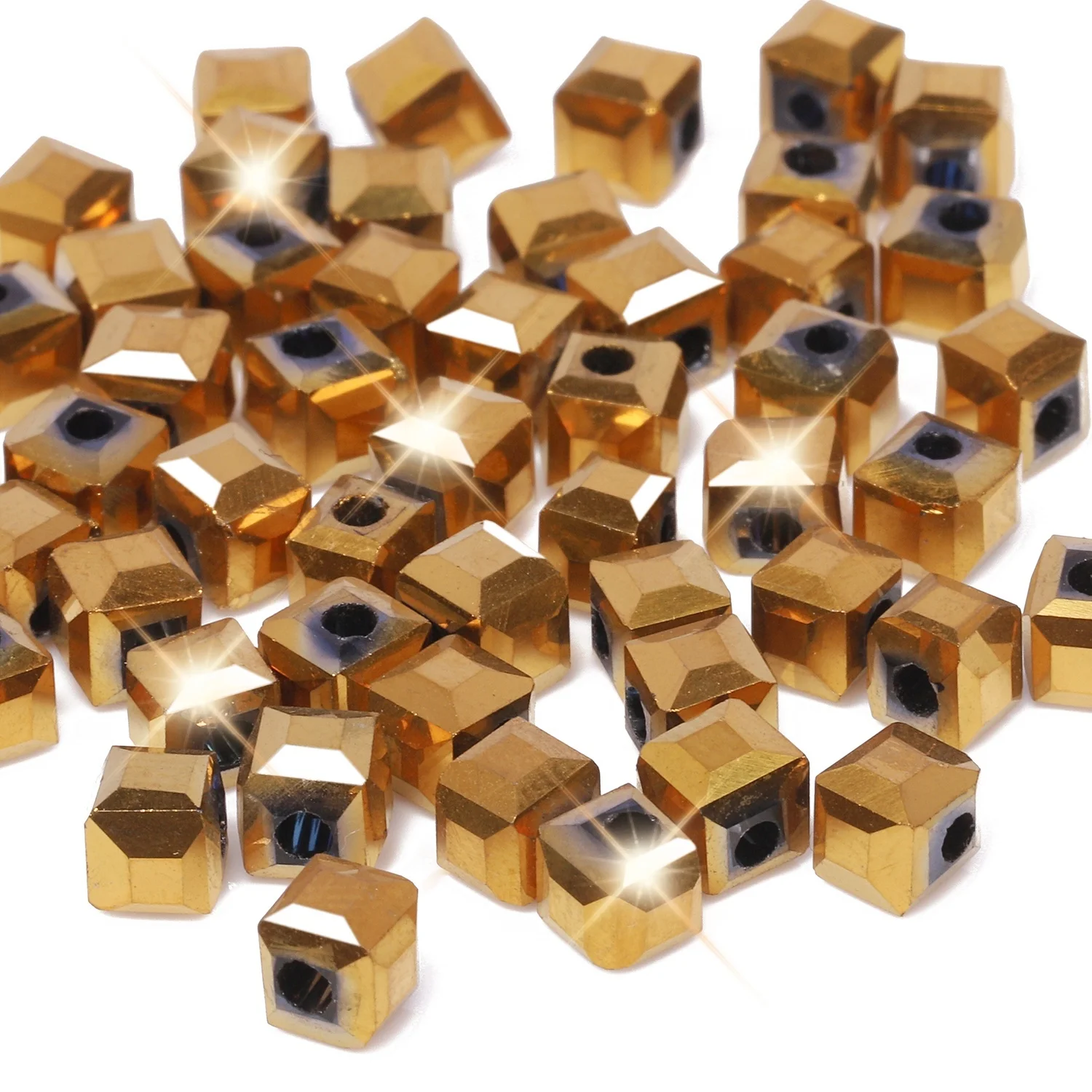 4mm Square Shape Golden Austrian Crystal Beads Cube Glass Loose Spacer Bead for Jewelry Bracelet Necklace Making DIY