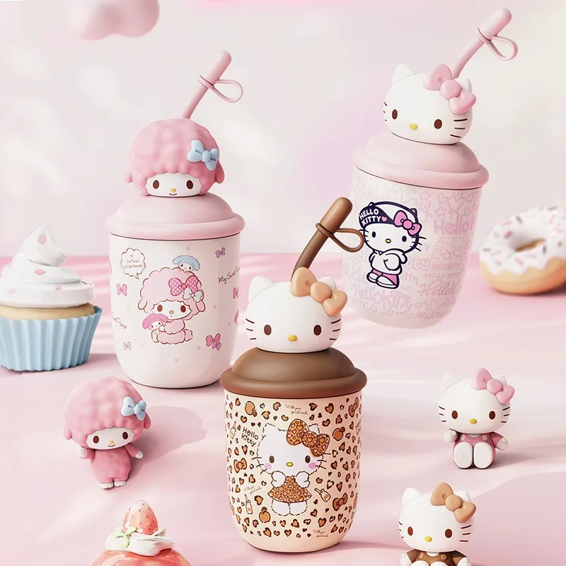 

Hello Kitty Thermos Cup 380ml Stainless Steel Water Bottle with Straw Leopard Print Tumbler 316 Cold Insulation Cup Girls Gift