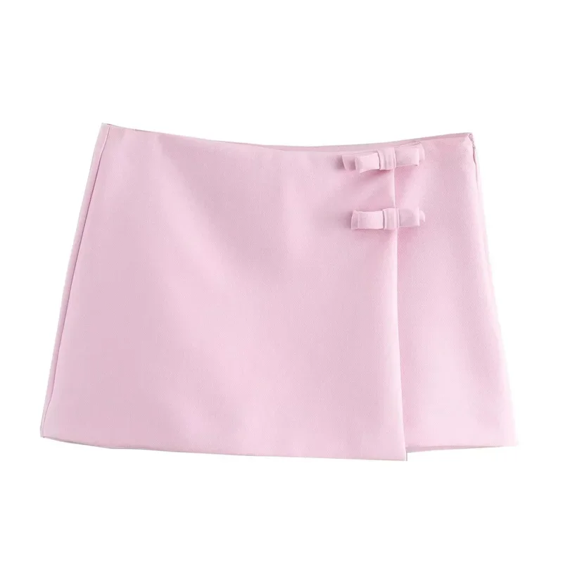 TRAF 2024 Bow Skort For Women Pink White Skirt Shorts Woman Fashion Mid-Waist Short Skirts Y2k Casual Summer Mini Skirt Shorts