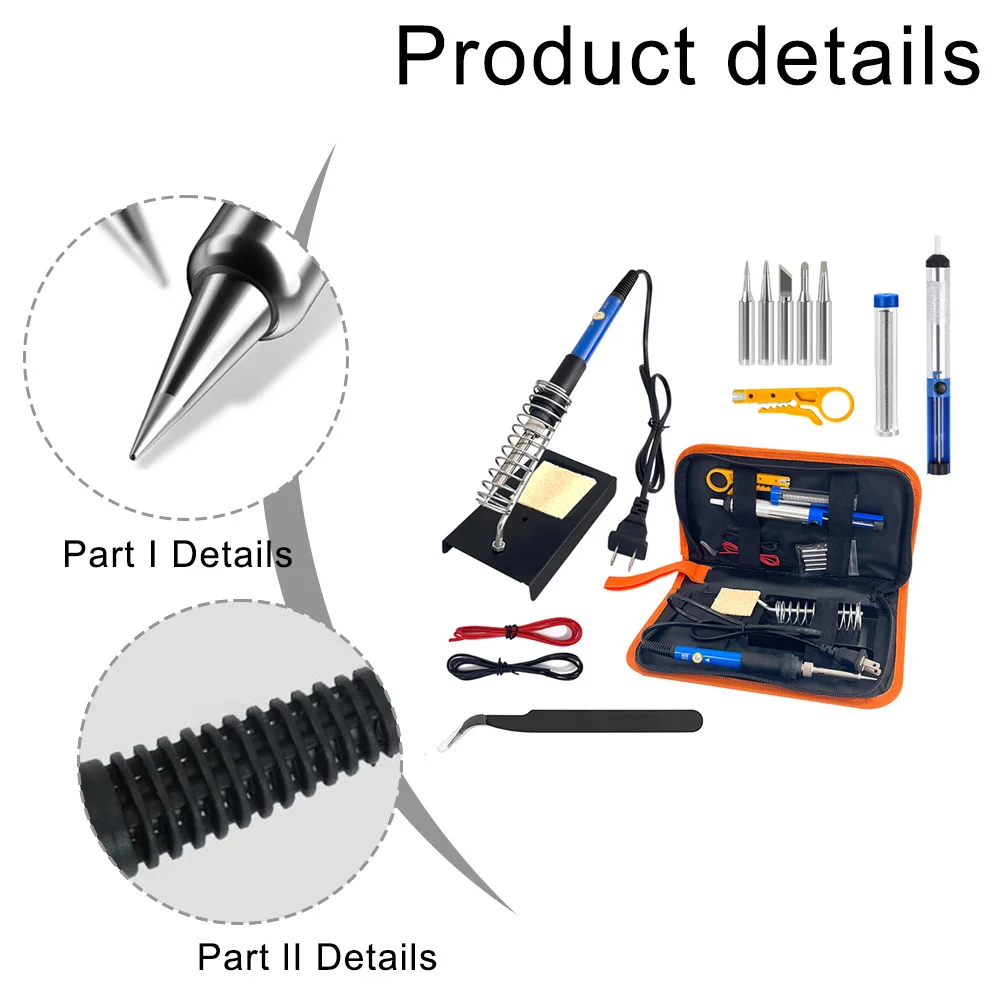 Adjustable Temperature 60W Soldering Iron Set with 15 Pieces and Complete Accessories for Electronics and Electrical Repairs