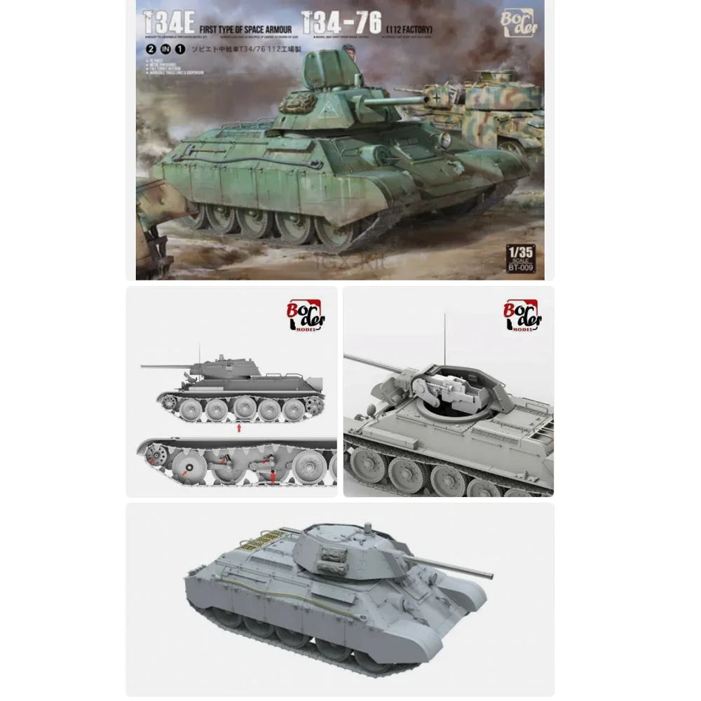 

Border BT009 1/35 Scale Russian T34E & T34-76 112Factory 2in1 Tank T34 Vehicle Plastic Assembly Model Building Kit Hobby Craft