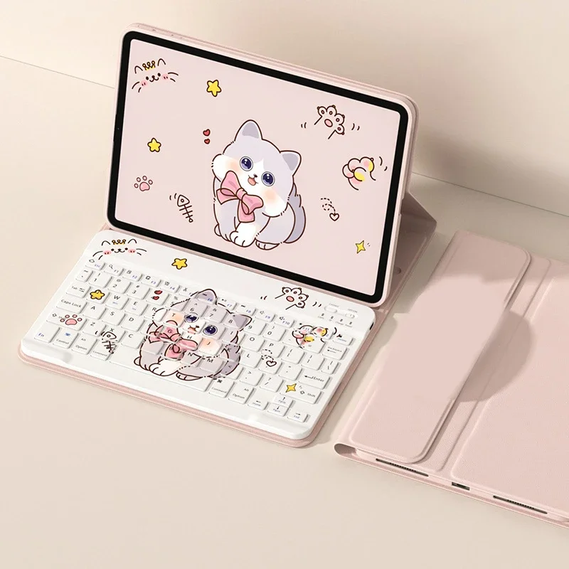 For IPad 10th Generation Bluetooth Keyboard Case 2024 Air Pro 11inch Tablet Case Ipad 19 20 10.2in Cartoon Case Mute Keyboard