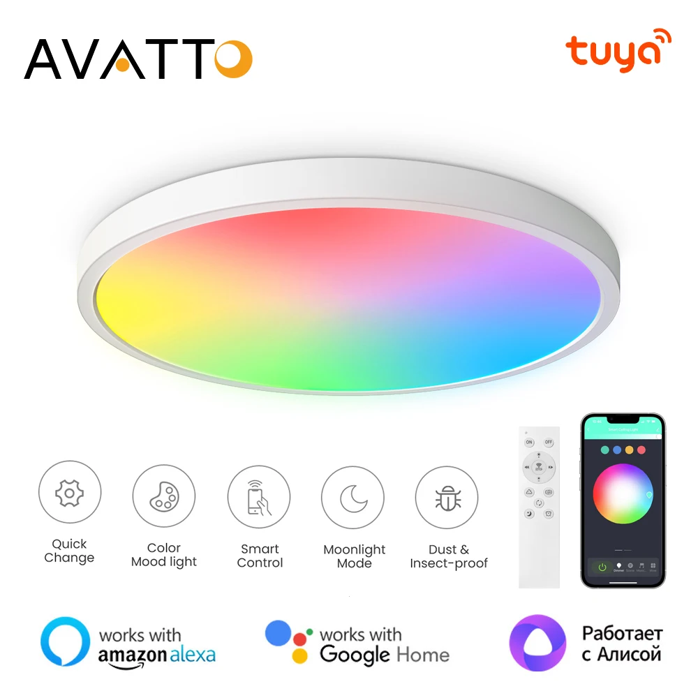 AVATTO Tuya Smart WiFi LED Round Ceiling Light RGB Dimmable Compatible With Alexa Google Home Bedroom Living Room Ambient Light