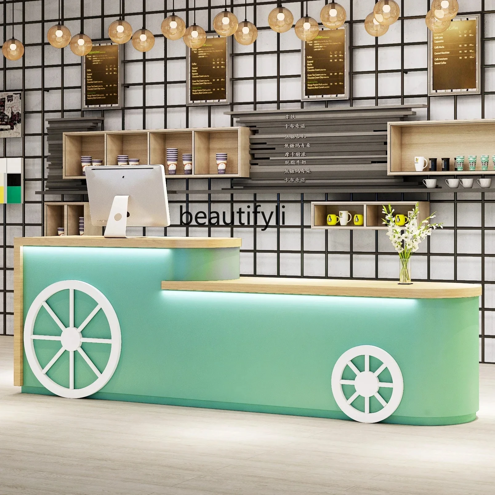 

Institutional training center, simple and modern front desk reception counter bar commercial