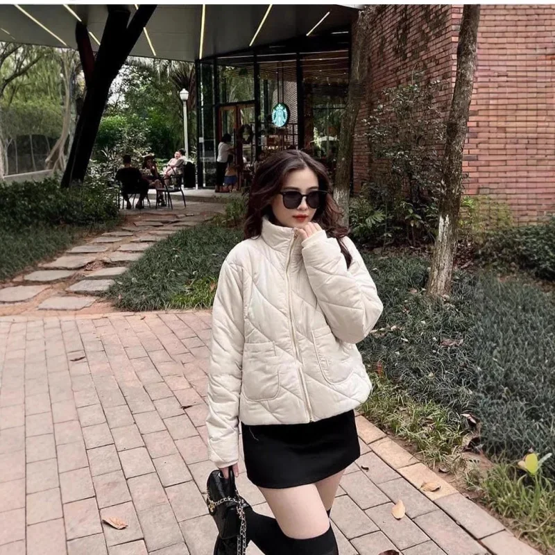 

Stand Collar Long Sleeve Loose Warm Autumn Winter New Twill Quilted Cotton