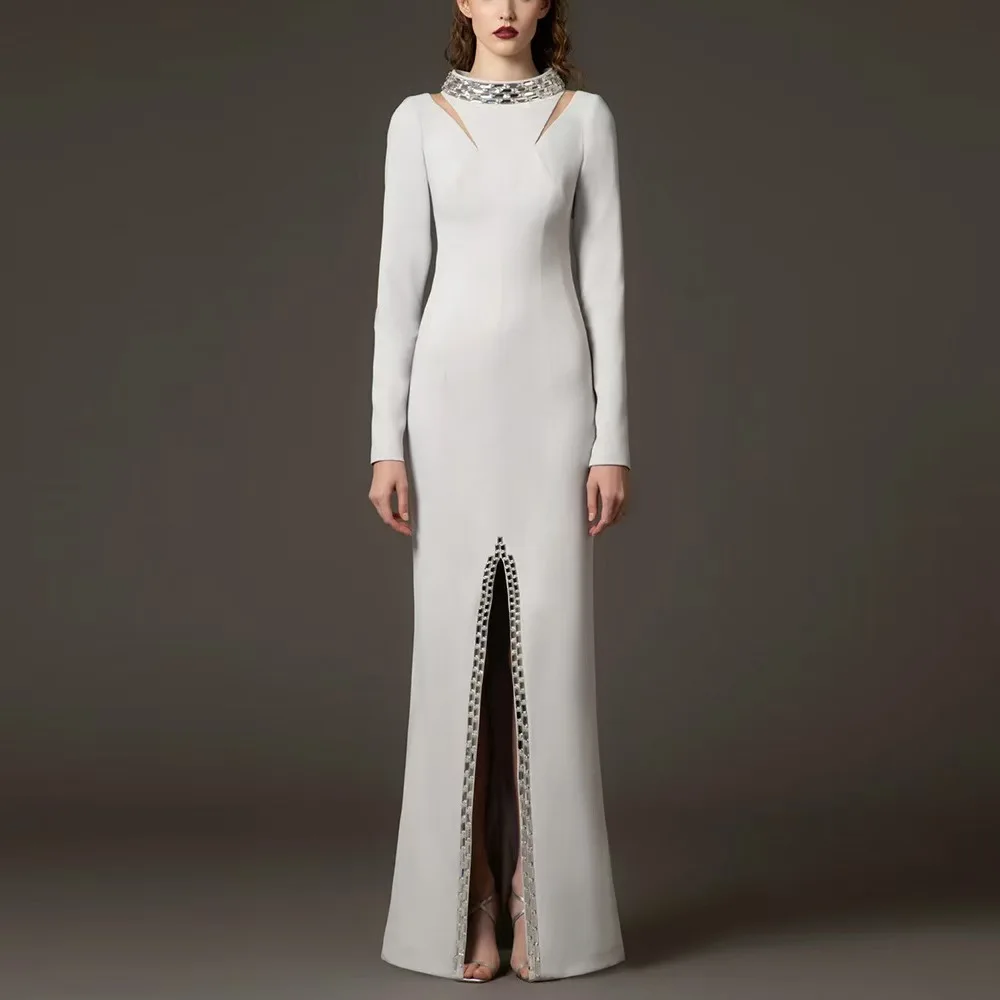 Women New Arrival Beading Patchwork Long Sleeve Elegant Bandage Dress Evening Party Maxi Dresses