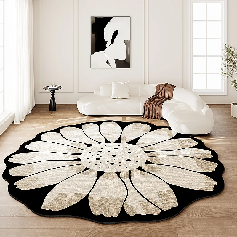 French Retro Living Room Decoration Carpet Irregular Flower Shape Floor Mat Light Luxury Rugs for Bedroom Washable Non-slip Rug