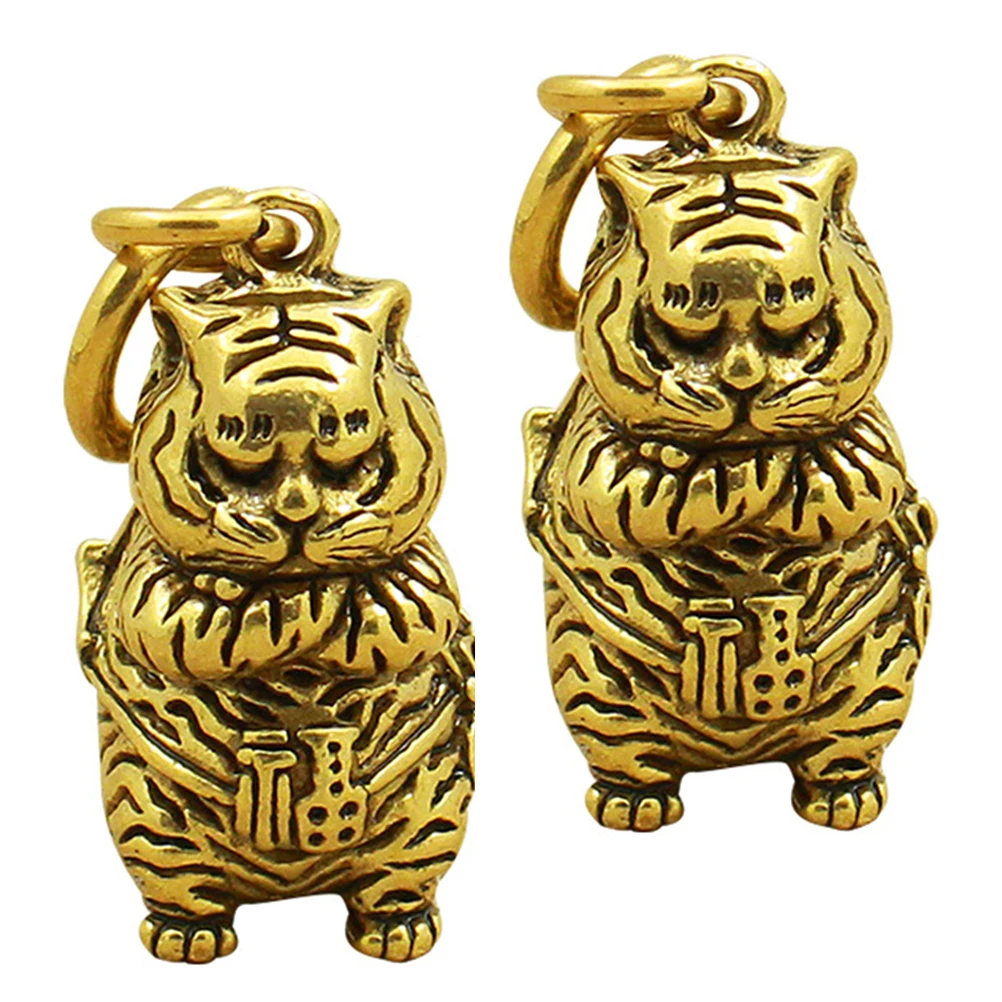 

2pcs Chinese Style Copper Tiger Keychain Pendant Mini Tiger Keyring Hanging Decor Lovely Tiger Keychain Pendants For Accessories