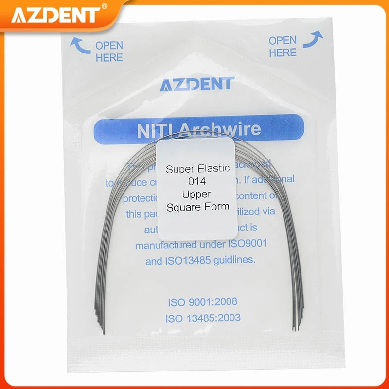 10 paczek Dental ortodontyczne super elastyczne Niti okrągłe druty łukowe AZDENT kwadratowy kształt łuk górny dolny 10 sztuk/paczka