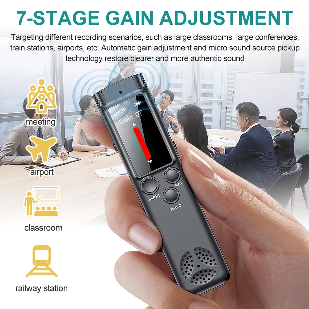 64G Digital Voice Recorder Dictaphone Audio MP3 Player Sound Recording Device Noise Reduction WAV Record Pen 24hr Recording