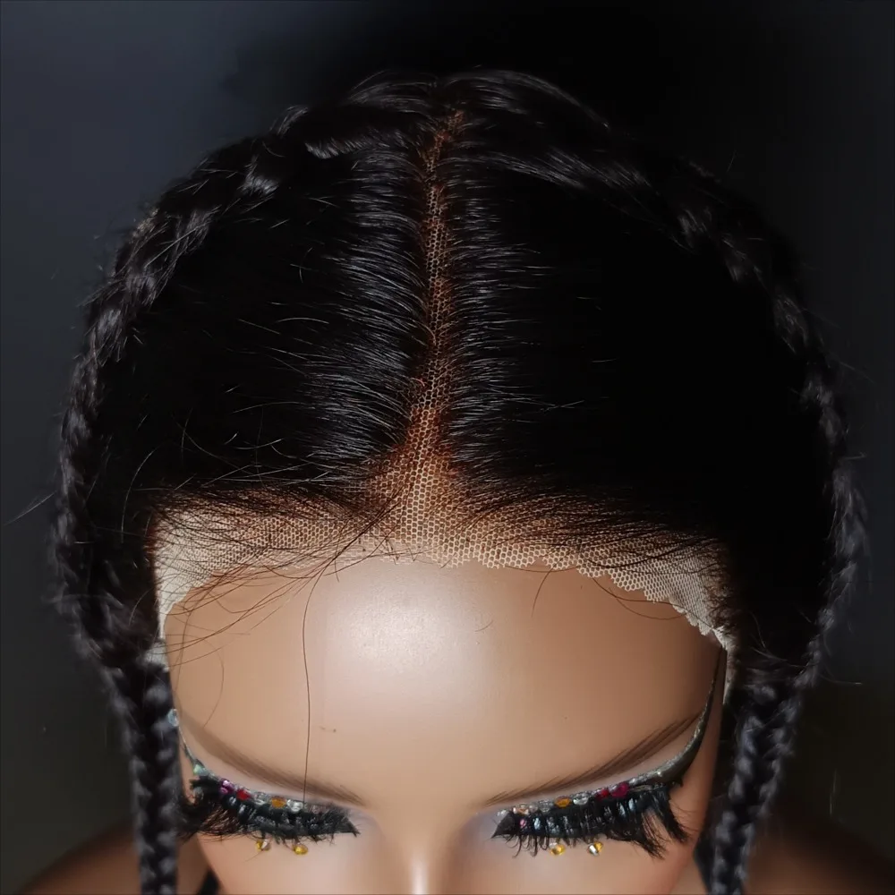 Transparent Lace Frontal With Braids Brazilian 100% Remy Hair 13x4 Lace Frontal Natural Black Middle Part Pre-Cut Bleached Knots