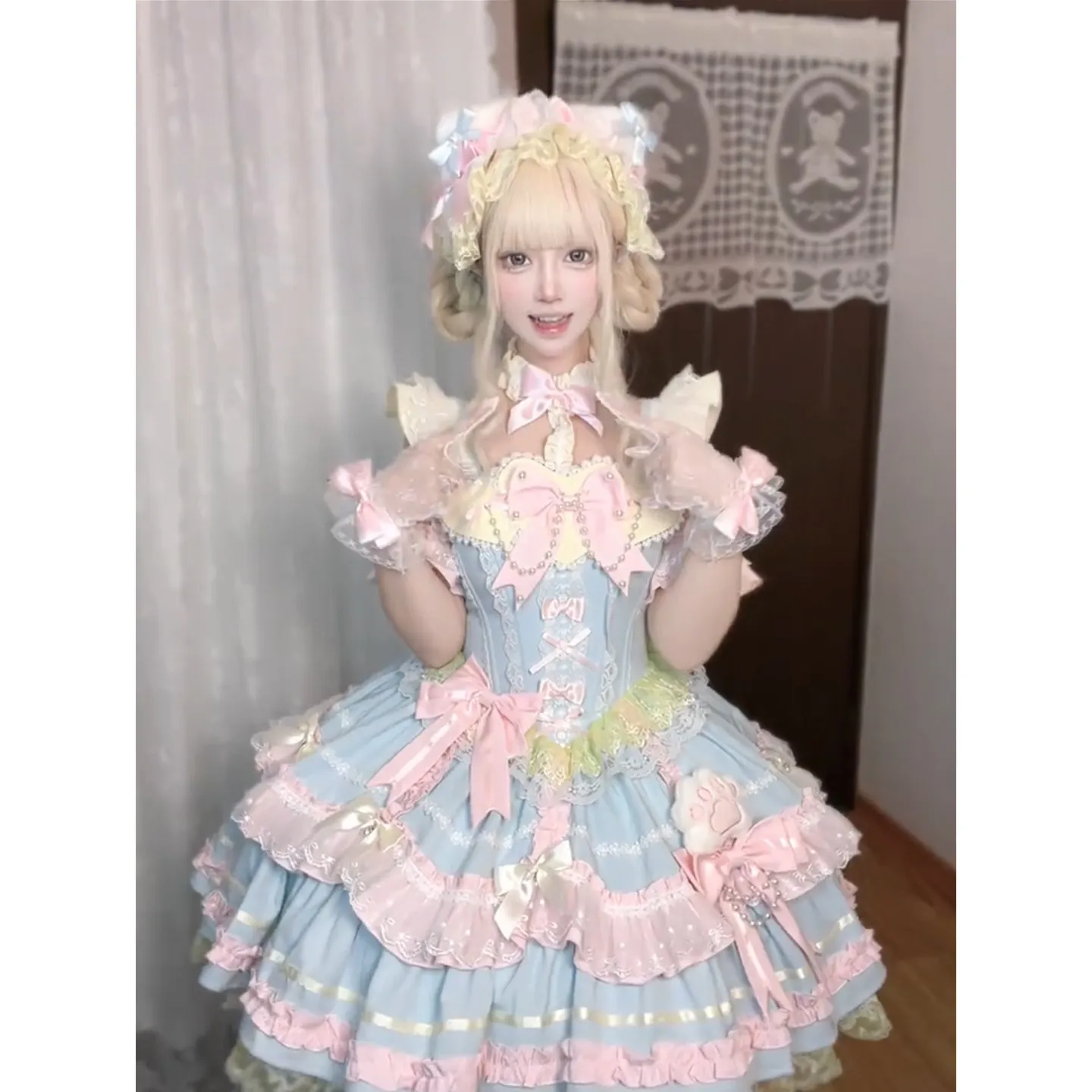 Sweet Candy Color Lolita Dress Birthday Adult Trailing Bow Cute
