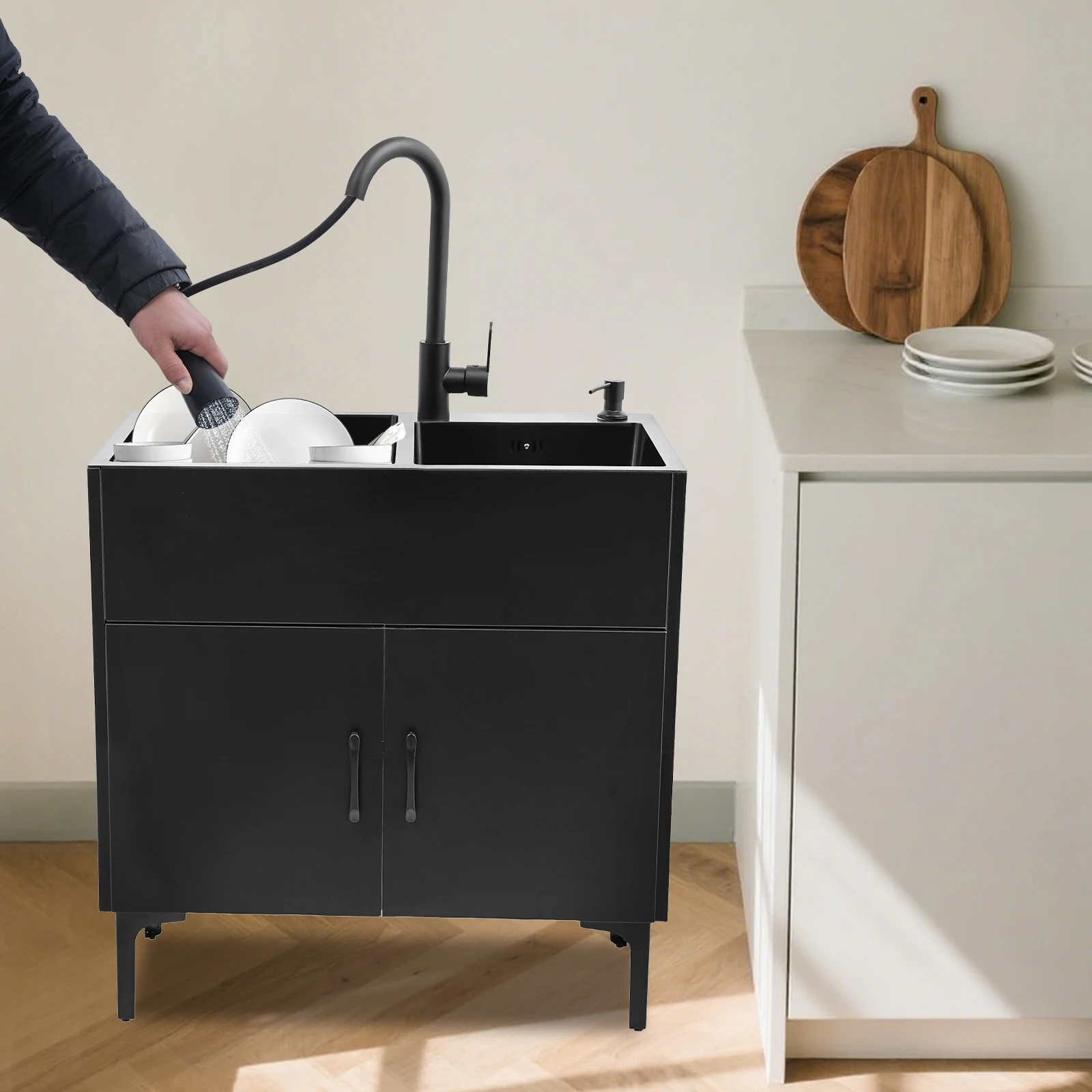 75x41 سنتيمتر خزانة حوض الغسيل ، متعددة الأغراض فائدة مع صنبور قابل للسحب ، للمطبخ غرفة الغسيل الطابق السفلي الفضاء ماكسيم