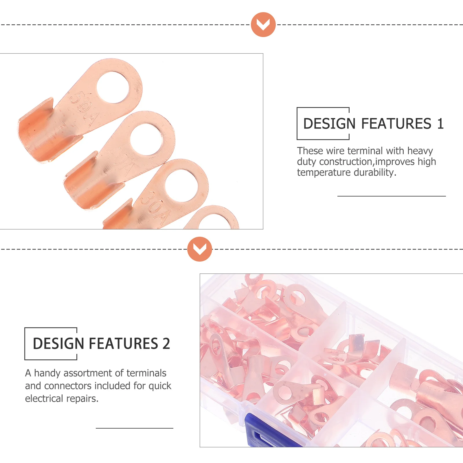 

70Pcs Copper Terminal Connector Open Barrel Ring Lugs Terminal Durable Heavy Duty Crimp for Electrical Wiring Vehicle Appliance