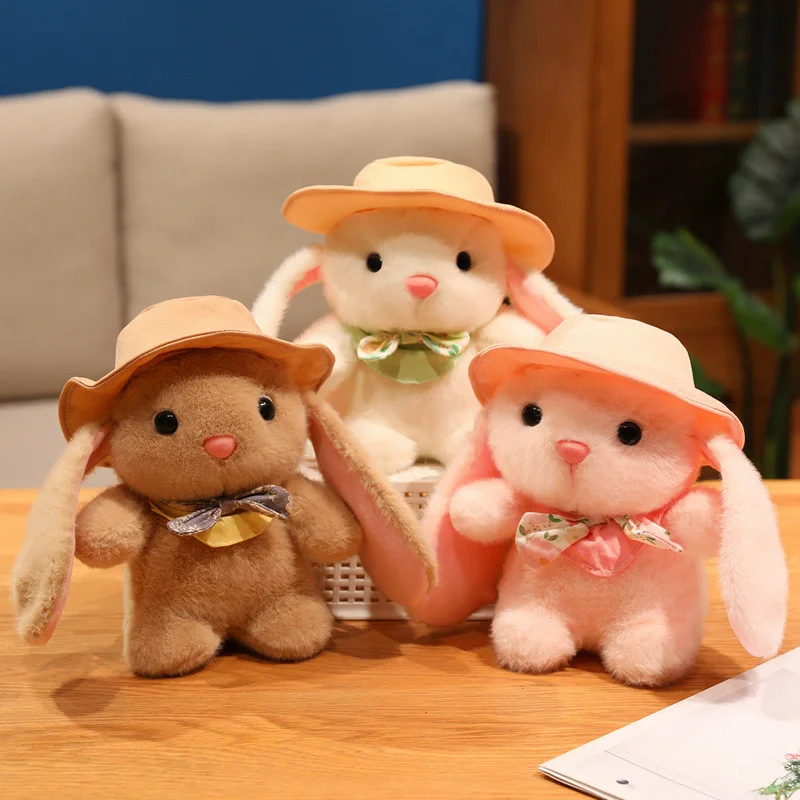 

Lovely Outing Trip Bunny Plush Toys Fluffy Cozy Cartoon Sun Hat Little Rabbit Doll Gentle Children Companion Xmas Gift