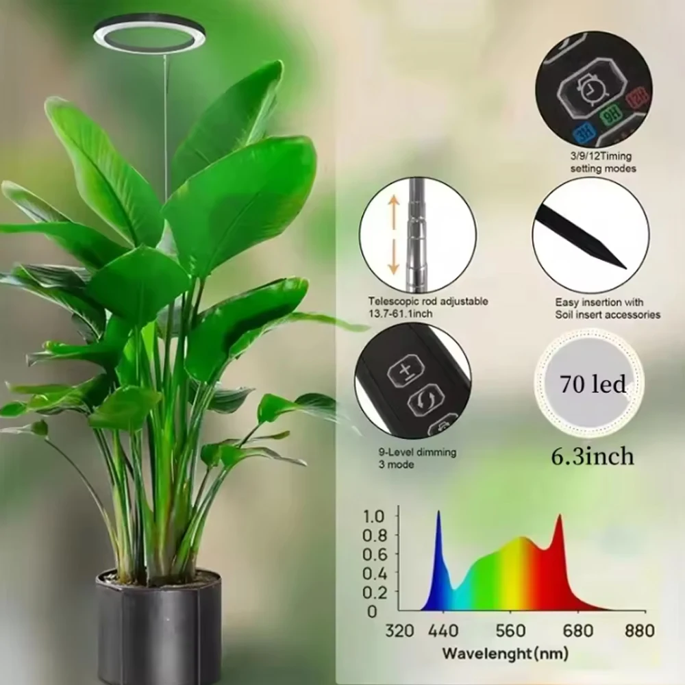 LED Grow Light Ring Full Spectrum Plug In Ground USB For Height Adjustable Indoor Balcony Greenhouse Grow Plant Light Grow Light