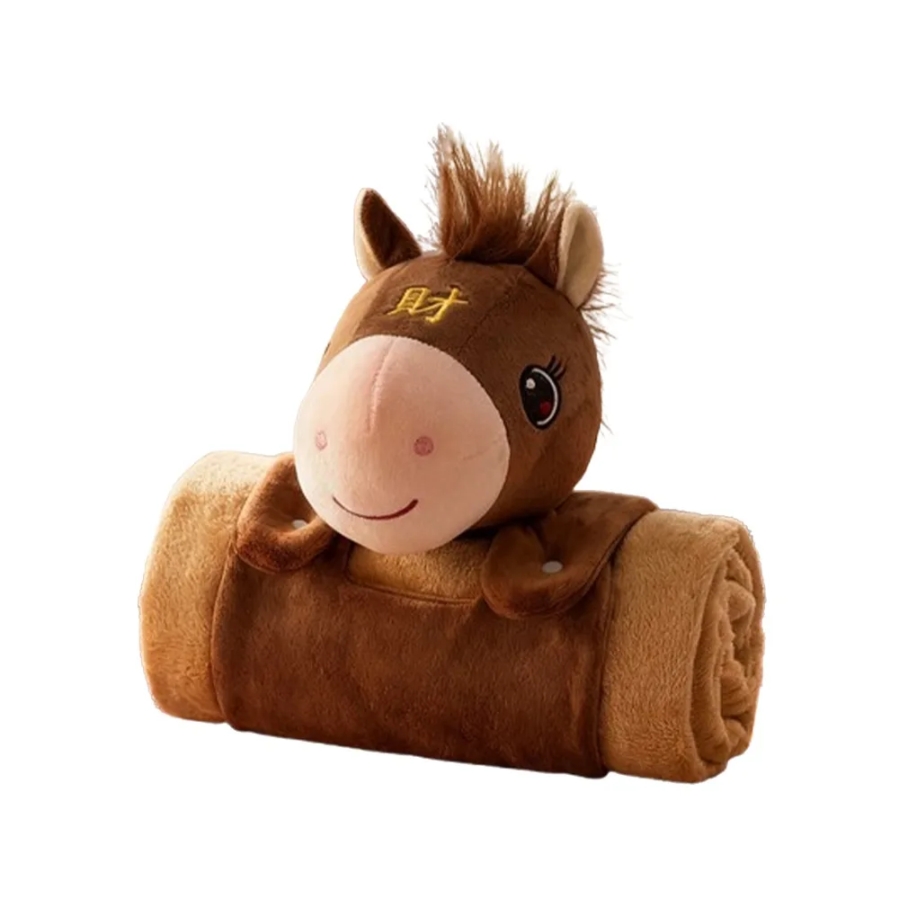 

Soft Warm Horse Mascot Blanket Comfortable Fluffy Throw New Year Throw Blanket Cartoon Folding Mascot Living Room