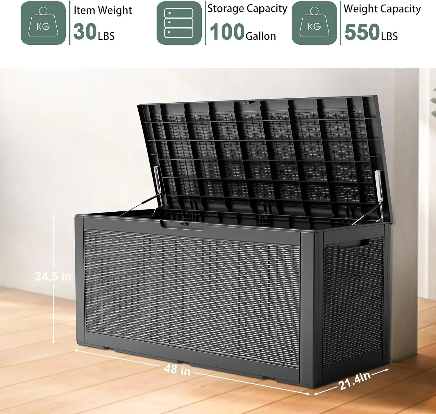 

100 Gallon Large Deck Box, Outdoor Storage Box for Patio Furniture, Patio Cushions, Gardening Tools, Pool Supplies,Hot Sale