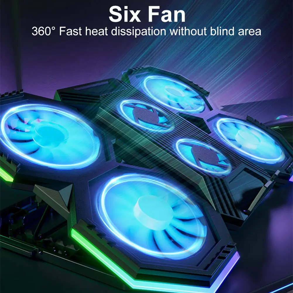 Air Cooler Notebook Stand Holder 2 USB Ports External Cooler with 6 Quiet Fans Height Adjustable for 12-21 Inch Gaming Notebooks